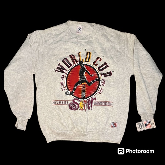 NWT vintage World Cup soccer sweatshirt crewneck NOS gray red black - Picture 2 of 7